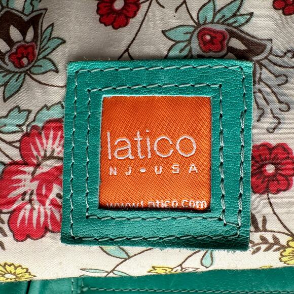 Latico Top Handle Aqua Leather Brown Accent Bowling Bag Style Medium Bag - Picture 8 of 10